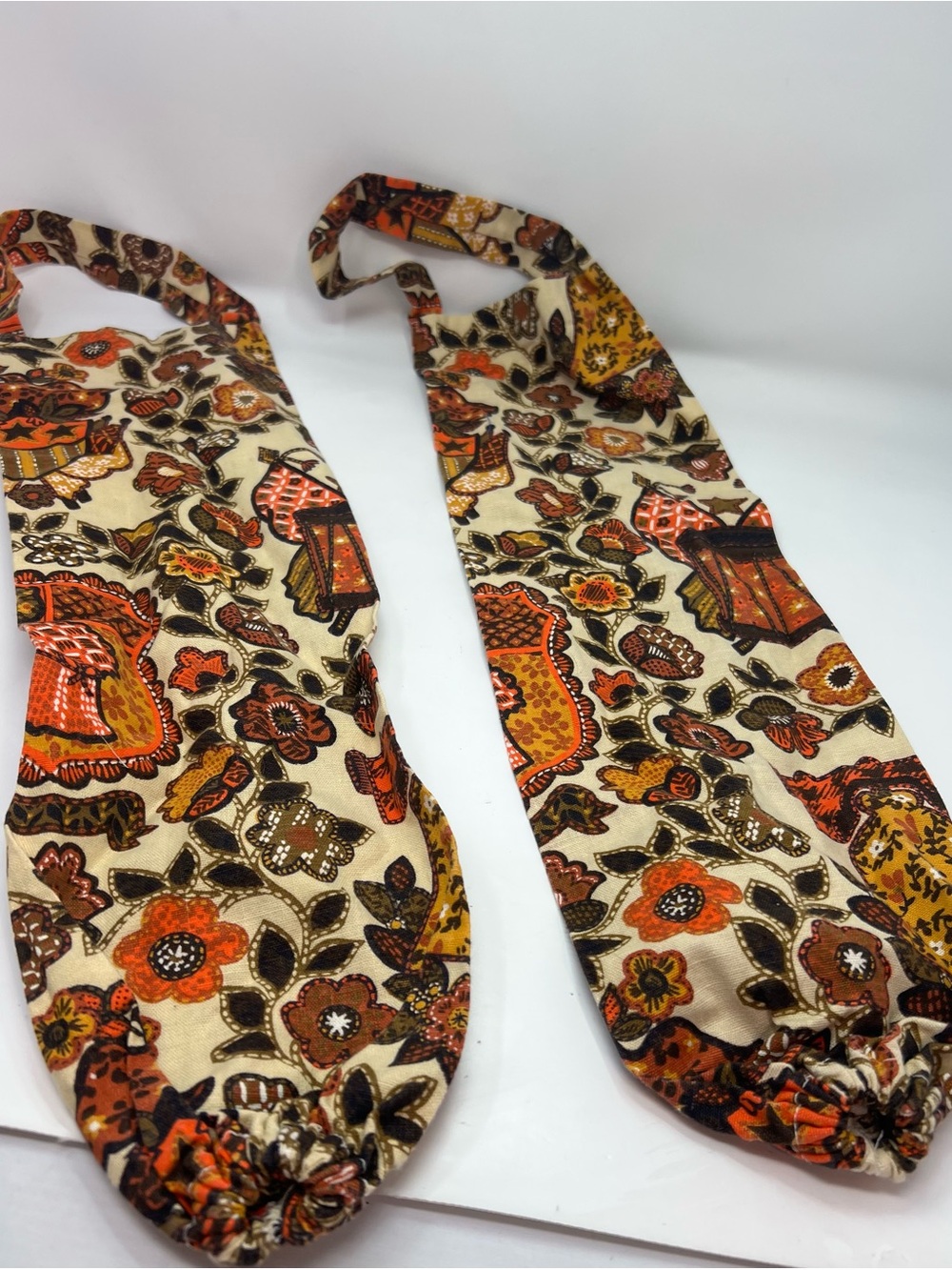 Vintage 1970’s Fabric Grocery Plastic  Bag Holder Dispenser Retro Kitchen Pair